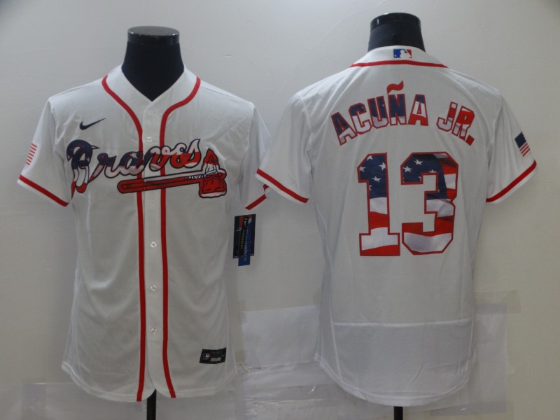 Braves 13 Ronald Acuna Jr. White USA Flag Fashion Nike Flexbase Jersey Dzhi,We sell and wholesale Braves 13 Ronald Acuna Jr. White USA Flag Fashion Nike Flexbase Jersey Dzhi on line form chian!